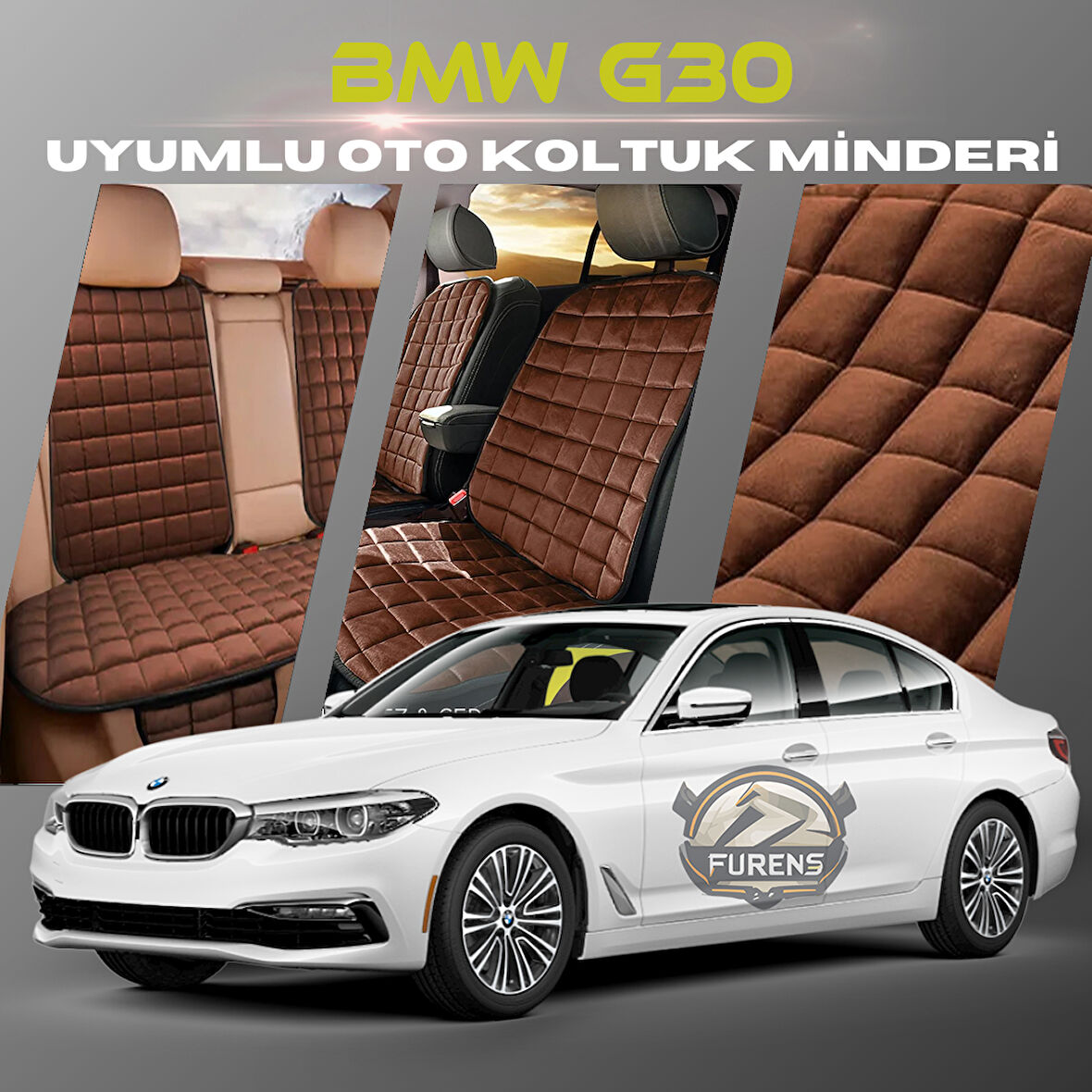 Bmw G30 Kahverengi Renk Tay Tüyü Cepli & Terletmez Sırtlı Oto Koltuk Minder Seti - Koltuk Koruma Kılıfı (ÖN & ARKA TAM SET)