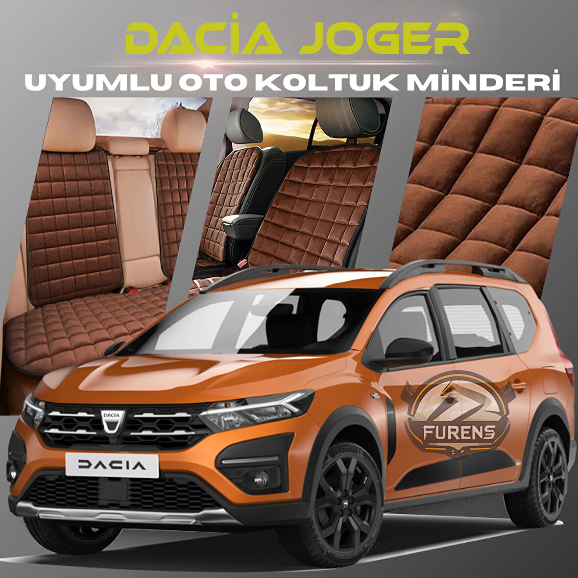 Dacia Joger Kahverengi Renk Tay Tüyü Cepli & Terletmez Sırtlı Oto Koltuk Minder Seti - Koltuk Koruma Kılıfı (ÖN & ARKA TAM SET)
