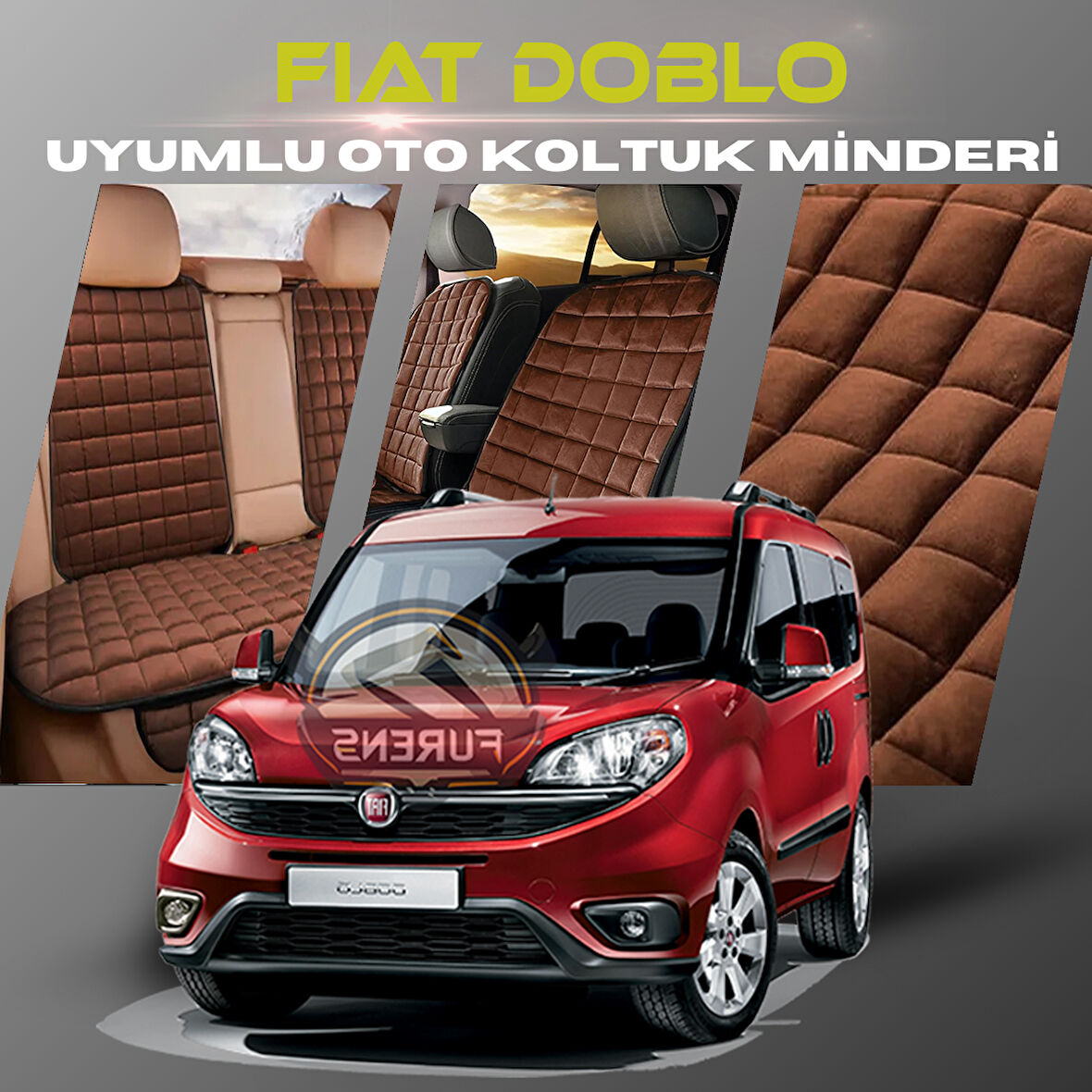 Fiat Doblo Kahverengi Renk Tay Tüyü Cepli & Terletmez Sırtlı Oto Koltuk Minder Seti - Koltuk Koruma Kılıfı (ÖN & ARKA TAM SET)