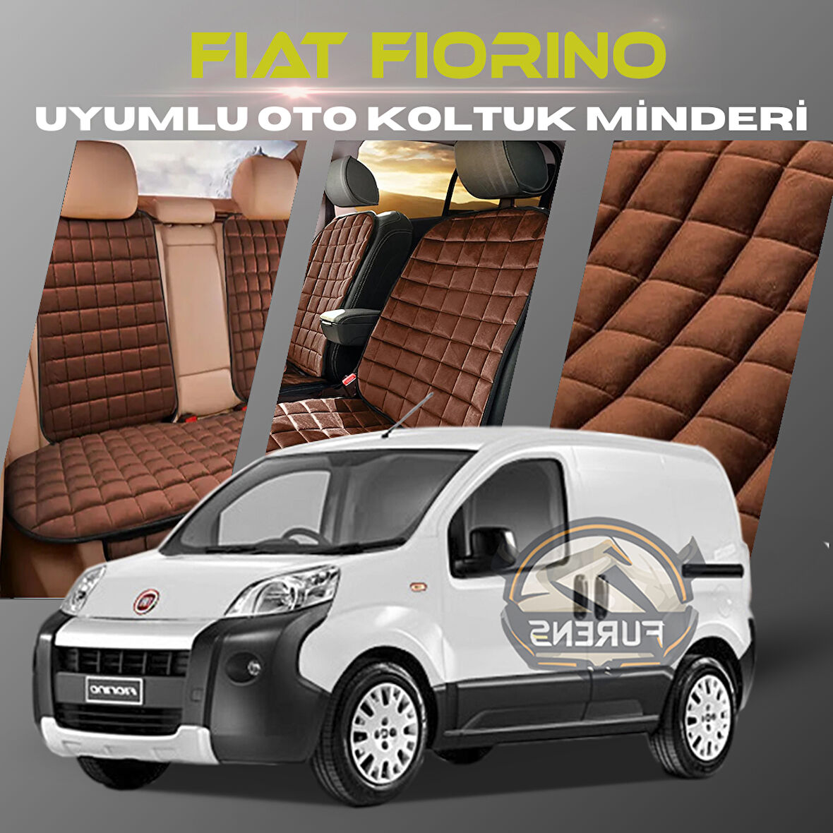 Fiat Fiorino Kahverengi Renk Tay Tüyü Cepli & Terletmez Sırtlı Oto Koltuk Minder Seti - Koltuk Koruma Kılıfı (ÖN & ARKA TAM SET)