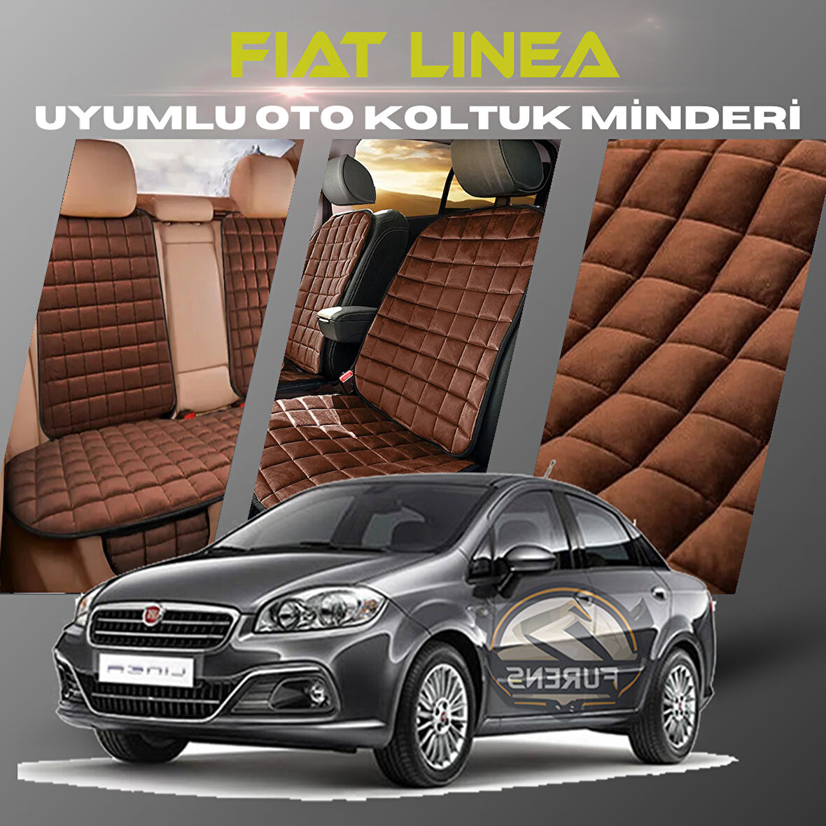 Fiat Linea Kahverengi Renk Tay Tüyü Cepli & Terletmez Sırtlı Oto Koltuk Minder Seti - Koltuk Koruma Kılıfı (ÖN & ARKA TAM SET)