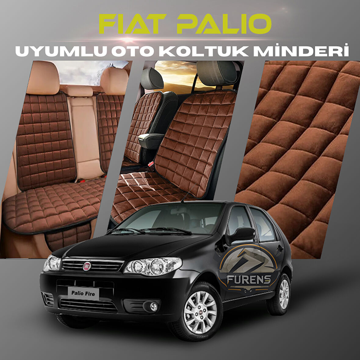 Fiat Palio Kahverengi Renk Tay Tüyü Cepli & Terletmez Sırtlı Oto Koltuk Minder Seti - Koltuk Koruma Kılıfı (ÖN & ARKA TAM SET)