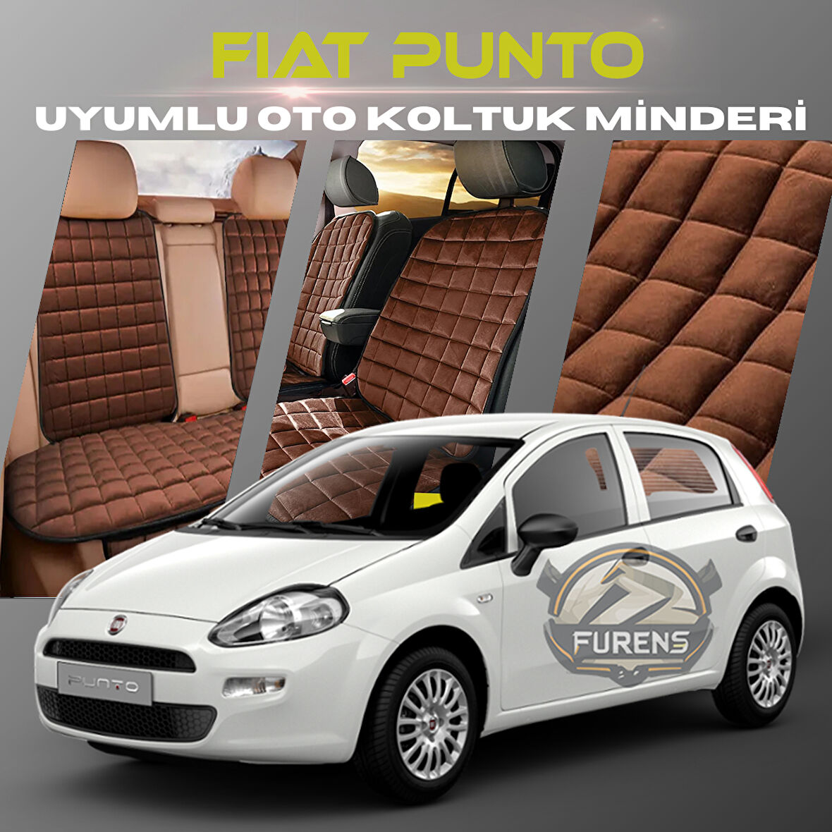 Fiat Punto Kahverengi Renk Tay Tüyü Cepli & Terletmez Sırtlı Oto Koltuk Minder Seti - Koltuk Koruma Kılıfı (ÖN & ARKA TAM SET)