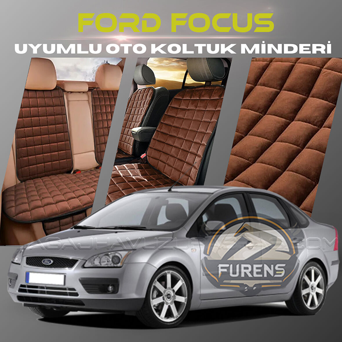 Ford Focus 2 Kahverengi Renk Tay Tüyü Cepli & Terletmez Sırtlı Oto Koltuk Minder Seti - Koltuk Koruma Kılıfı (ÖN & ARKA TAM SET)