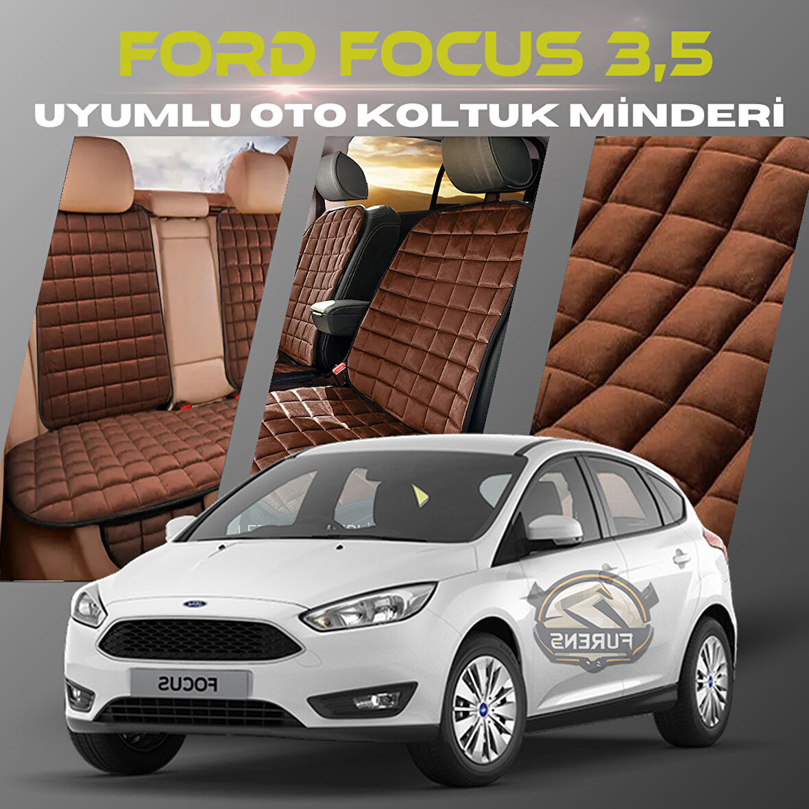 Ford Focus 3.5 Kahverengi Renk Tay Tüyü Cepli & Terletmez Sırtlı Oto Koltuk Minder Seti - Koltuk Koruma Kılıfı (ÖN & ARKA TAM SET)