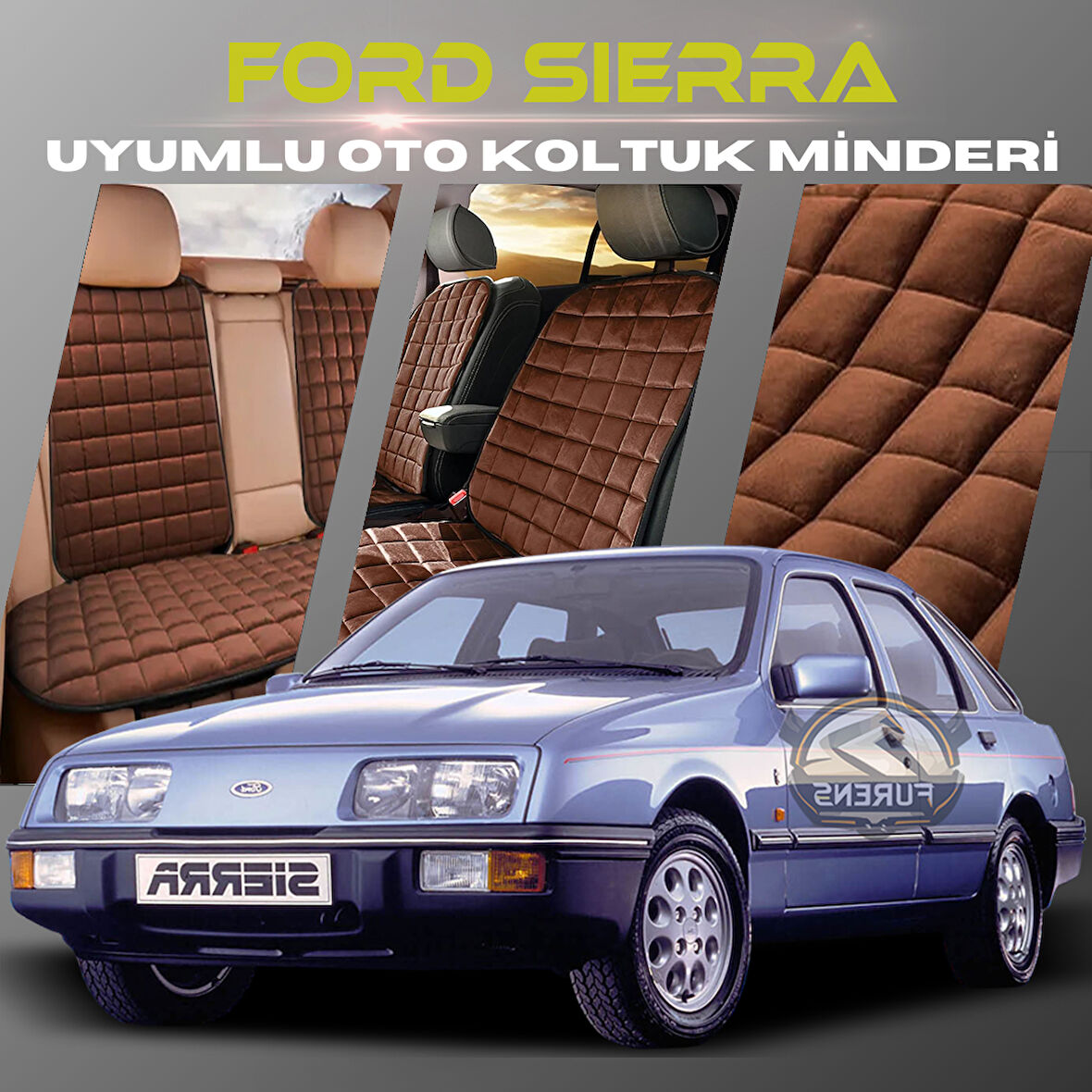 Ford Sierra Kahverengi Renk Tay Tüyü Cepli & Terletmez Sırtlı Oto Koltuk Minder Seti - Koltuk Koruma Kılıfı (ÖN & ARKA TAM SET)