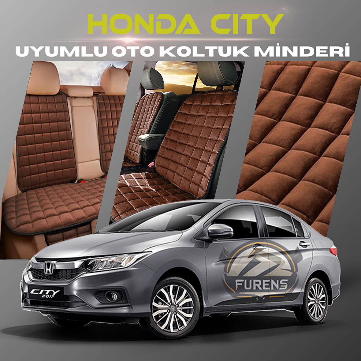 Honda City Kahverengi Renk Tay Tüyü Cepli & Terletmez Sırtlı Oto Koltuk Minder Seti - Koltuk Koruma Kılıfı (ÖN & ARKA TAM SET)