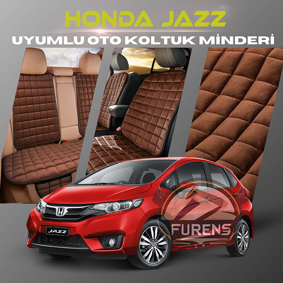 Honda Jazz Kahverengi Renk Tay Tüyü Cepli & Terletmez Sırtlı Oto Koltuk Minder Seti - Koltuk Koruma Kılıfı (ÖN & ARKA TAM SET)