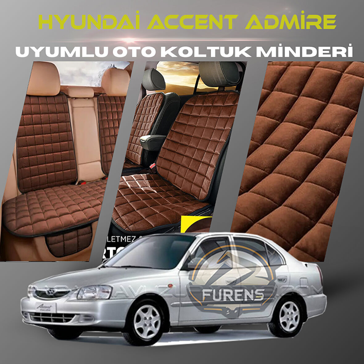 Hyunda Accent Admire Kahverengi Renk Tay Tüyü Cepli & Terletmez Sırtlı Oto Koltuk Minder Seti - Koltuk Koruma Kılıfı (ÖN & ARKA TAM SET)
