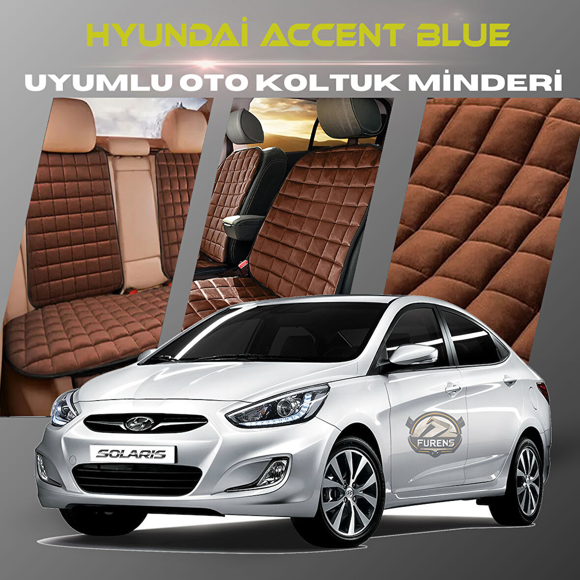 Hyunda Accent Blue Kahverengi Renk Tay Tüyü Cepli & Terletmez Sırtlı Oto Koltuk Minder Seti - Koltuk Koruma Kılıfı (ÖN & ARKA TAM SET)