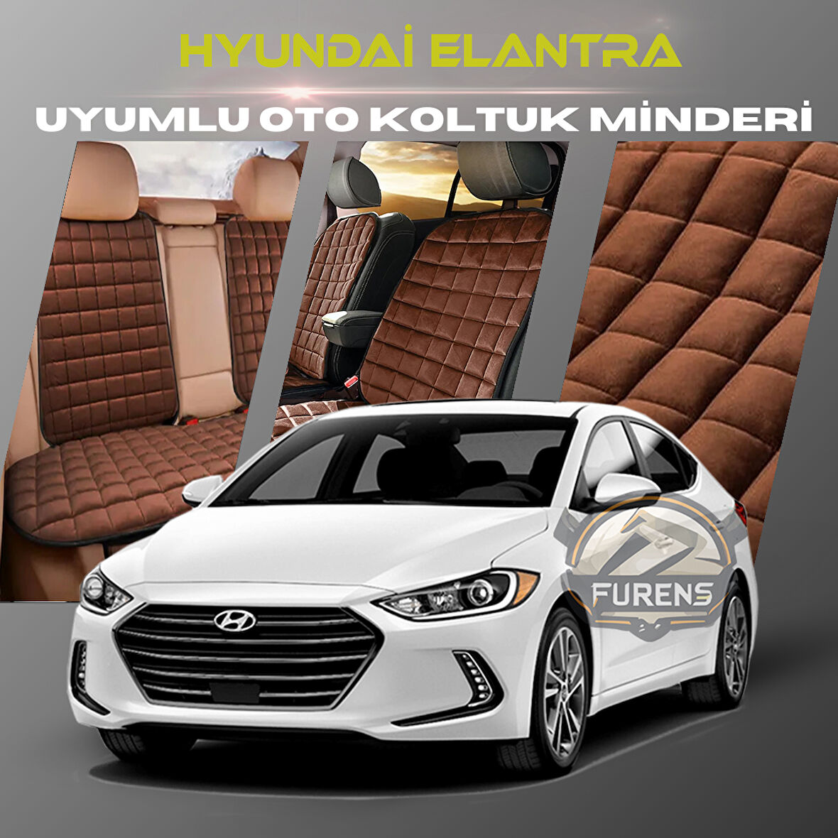 Hyundai Elantra Kahverengi Renk Tay Tüyü Cepli & Terletmez Sırtlı Oto Koltuk Minder Seti - Koltuk Koruma Kılıfı (ÖN & ARKA TAM SET)