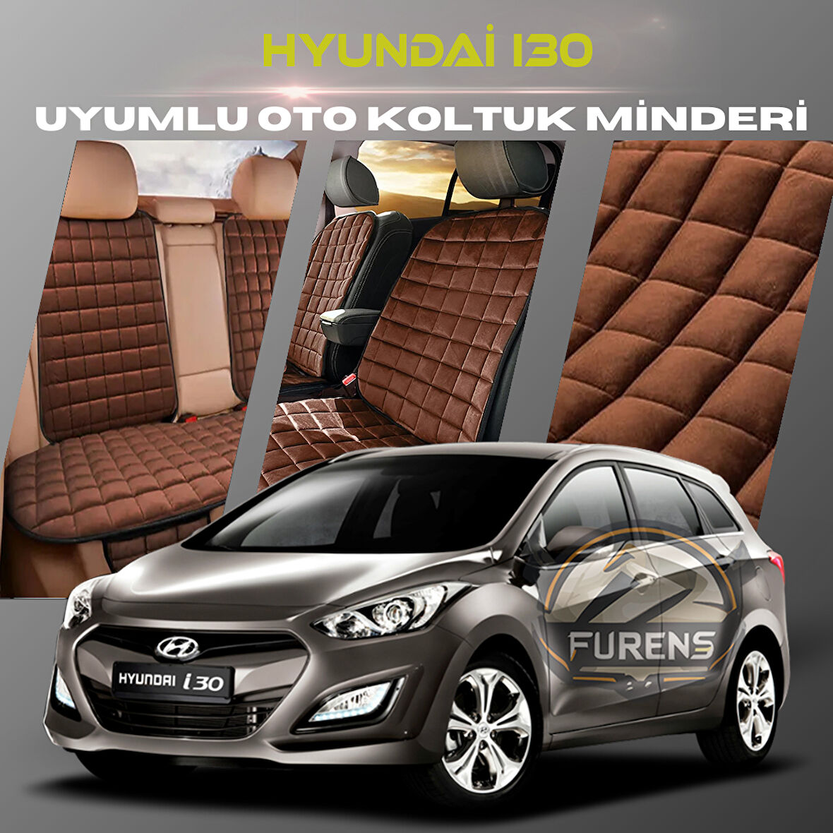 Hyundai İ30 Kahverengi Renk Tay Tüyü Cepli & Terletmez Sırtlı Oto Koltuk Minder Seti - Koltuk Koruma Kılıfı (ÖN & ARKA TAM SET)