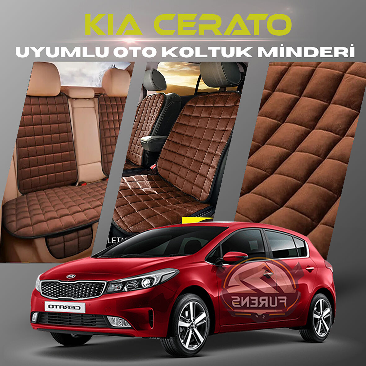 Kia Cerato Kahverengi Renk Tay Tüyü Cepli & Terletmez Sırtlı Oto Koltuk Minder Seti - Koltuk Koruma Kılıfı (ÖN & ARKA TAM SET)