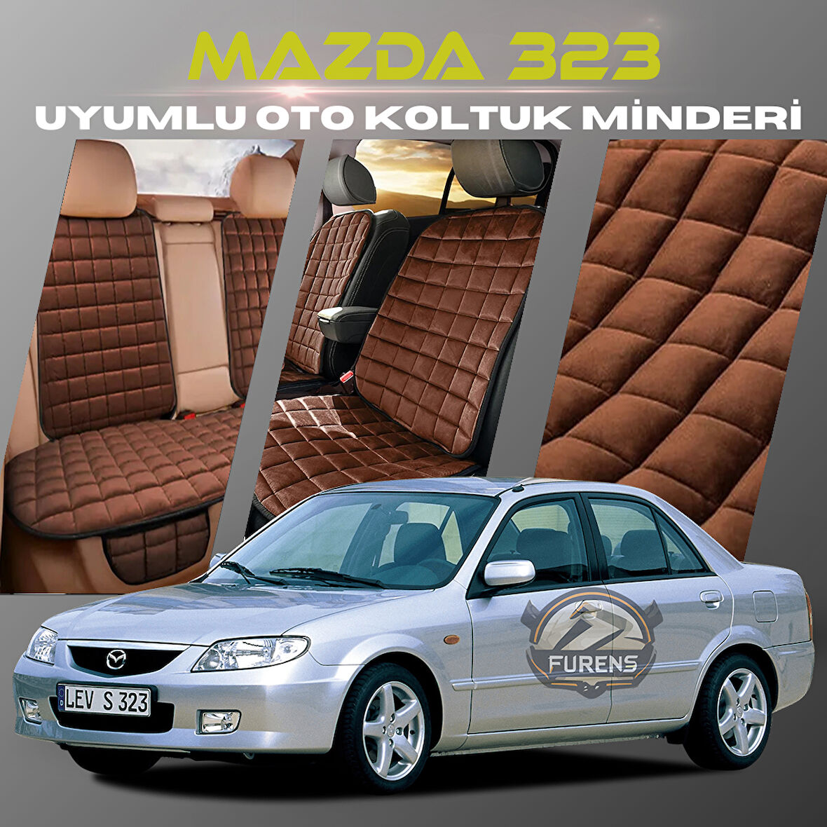 Mazda 323 Kahverengi Renk Tay Tüyü Cepli & Terletmez Sırtlı Oto Koltuk Minder Seti - Koltuk Koruma Kılıfı (ÖN & ARKA TAM SET)