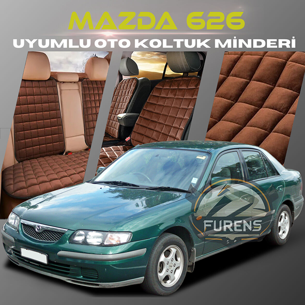 Mazda 626 Kahverengi Renk Tay Tüyü Cepli & Terletmez Sırtlı Oto Koltuk Minder Seti - Koltuk Koruma Kılıfı (ÖN & ARKA TAM SET)