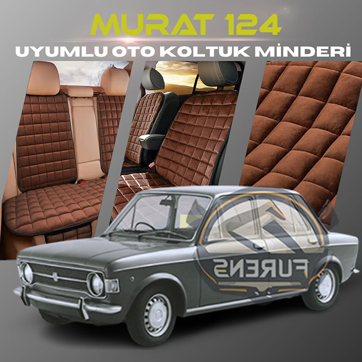 Murat 124 Kahverengi Renk Tay Tüyü Cepli & Terletmez Sırtlı Oto Koltuk Minder Seti - Koltuk Koruma Kılıfı (ÖN & ARKA TAM SET)