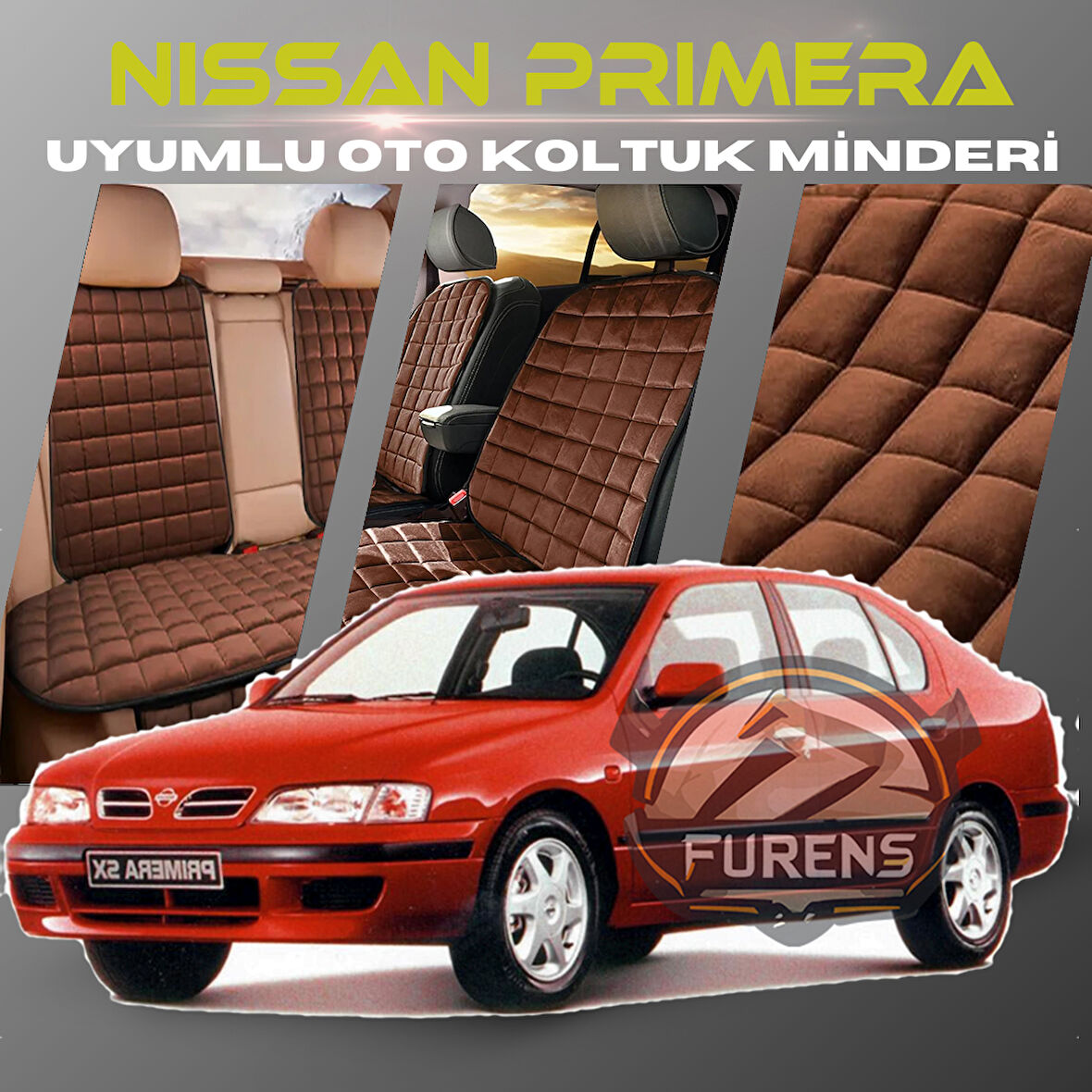 Nissan Primera Kahverengi Renk Tay Tüyü Cepli & Terletmez Sırtlı Oto Koltuk Minder Seti - Koltuk Koruma Kılıfı (ÖN & ARKA TAM SET)