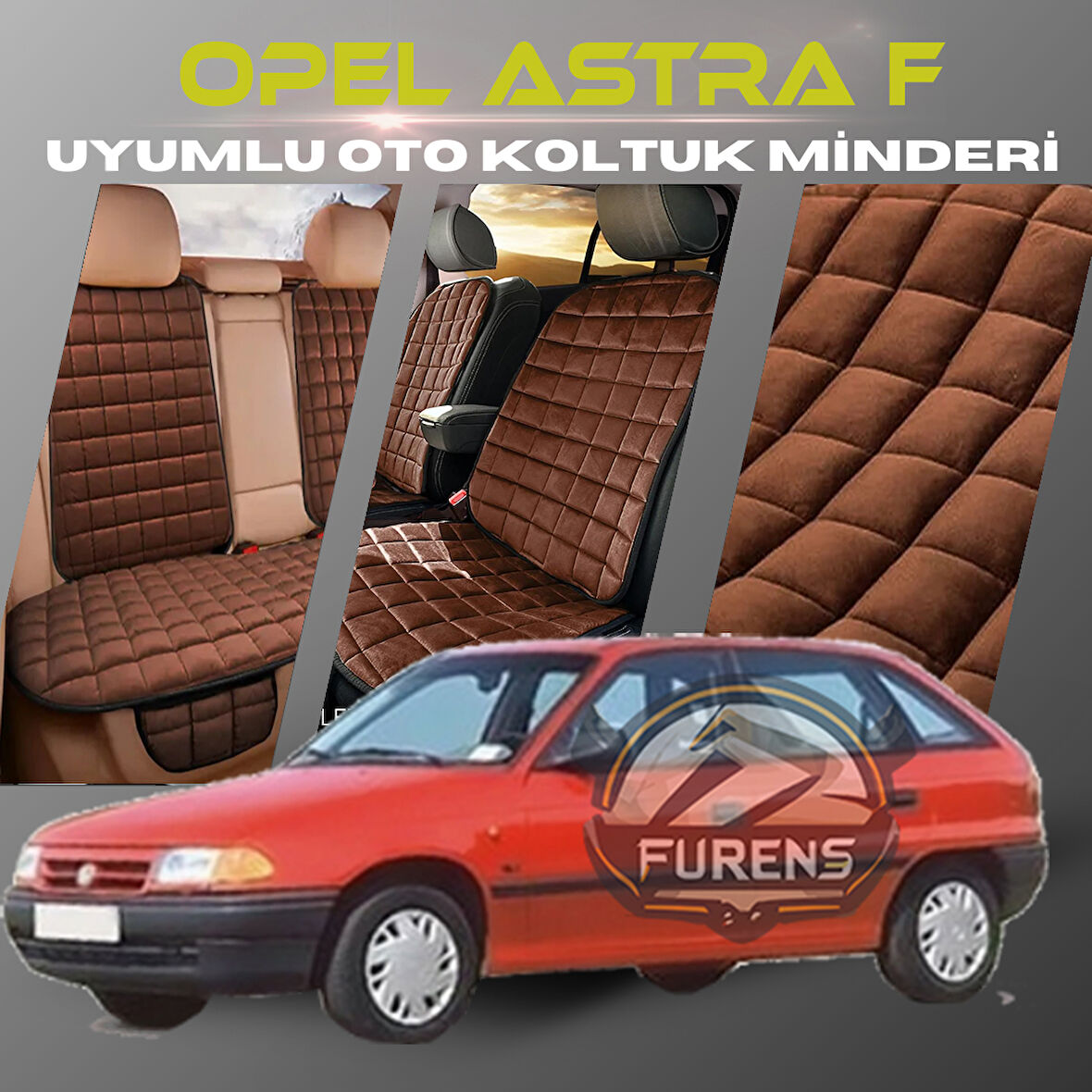 Opel Astra F Kahverengi Renk Tay Tüyü Cepli & Terletmez Sırtlı Oto Koltuk Minder Seti - Koltuk Koruma Kılıfı (ÖN & ARKA TAM SET)
