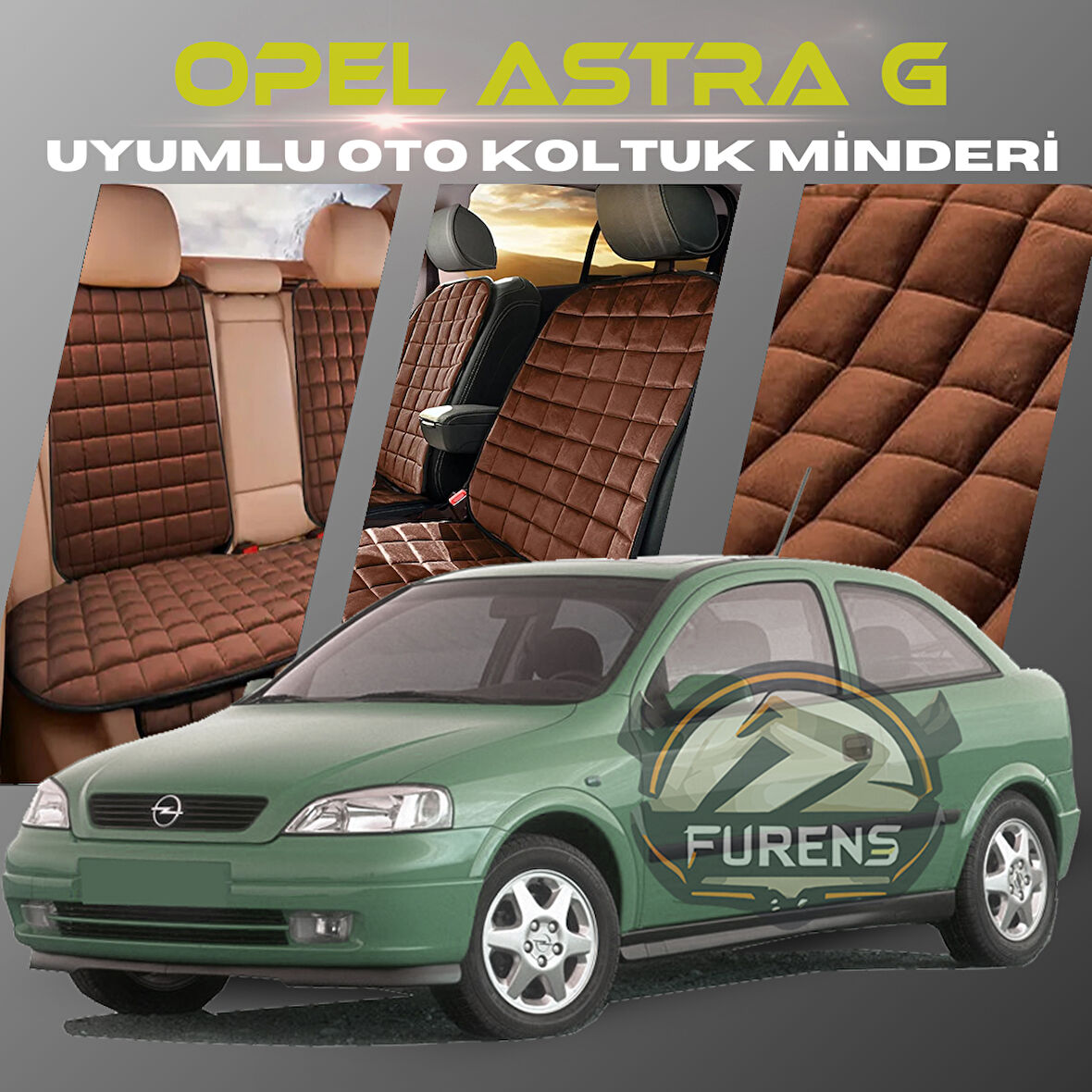 Opel Astra G Kahverengi Renk Tay Tüyü Cepli & Terletmez Sırtlı Oto Koltuk Minder Seti - Koltuk Koruma Kılıfı (ÖN & ARKA TAM SET)