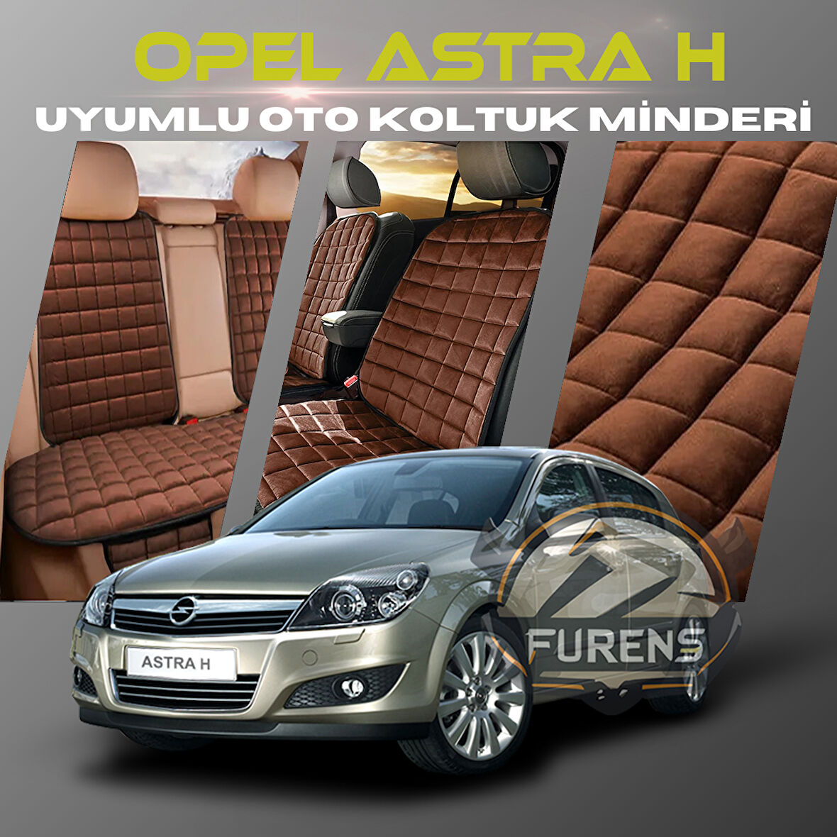 Opel Astra H Kahverengi Renk Tay Tüyü Cepli & Terletmez Sırtlı Oto Koltuk Minder Seti - Koltuk Koruma Kılıfı (ÖN & ARKA TAM SET)