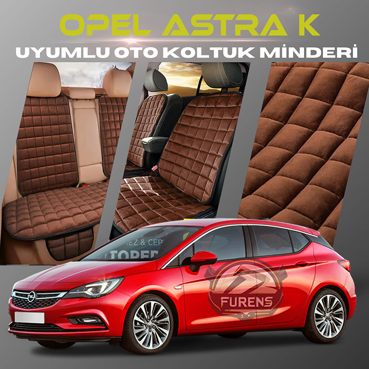 Opel Astra K Kahverengi Renk Tay Tüyü Cepli & Terletmez Sırtlı Oto Koltuk Minder Seti - Koltuk Koruma Kılıfı (ÖN & ARKA TAM SET)