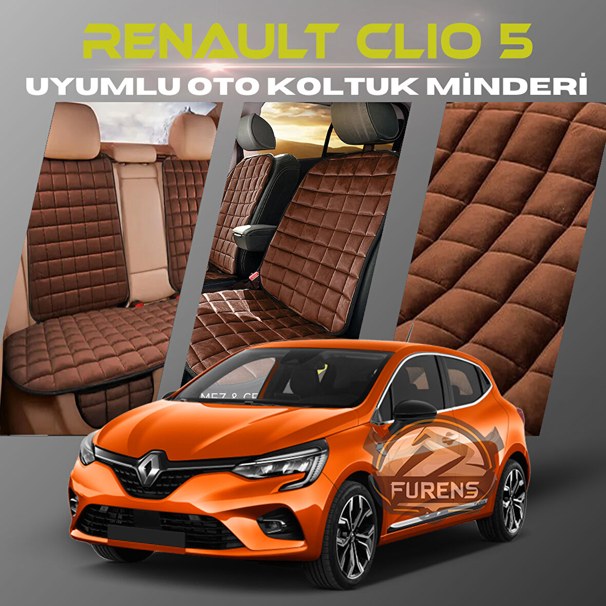 Renault Clio 5 Kahverengi Renk Tay Tüyü Cepli & Terletmez Sırtlı Oto Koltuk Minder Seti - Koltuk Koruma Kılıfı (ÖN & ARKA TAM SET)