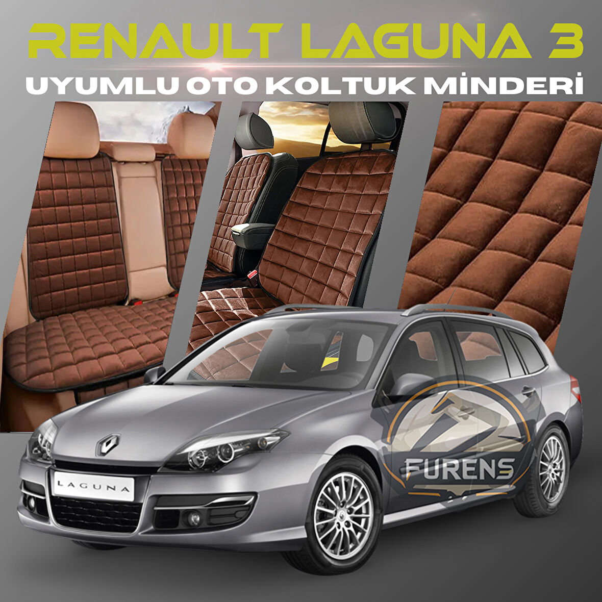 Renault Laguna 3 Kahverengi Renk Tay Tüyü Cepli & Terletmez Sırtlı Oto Koltuk Minder Seti - Koltuk Koruma Kılıfı (ÖN & ARKA TAM SET)
