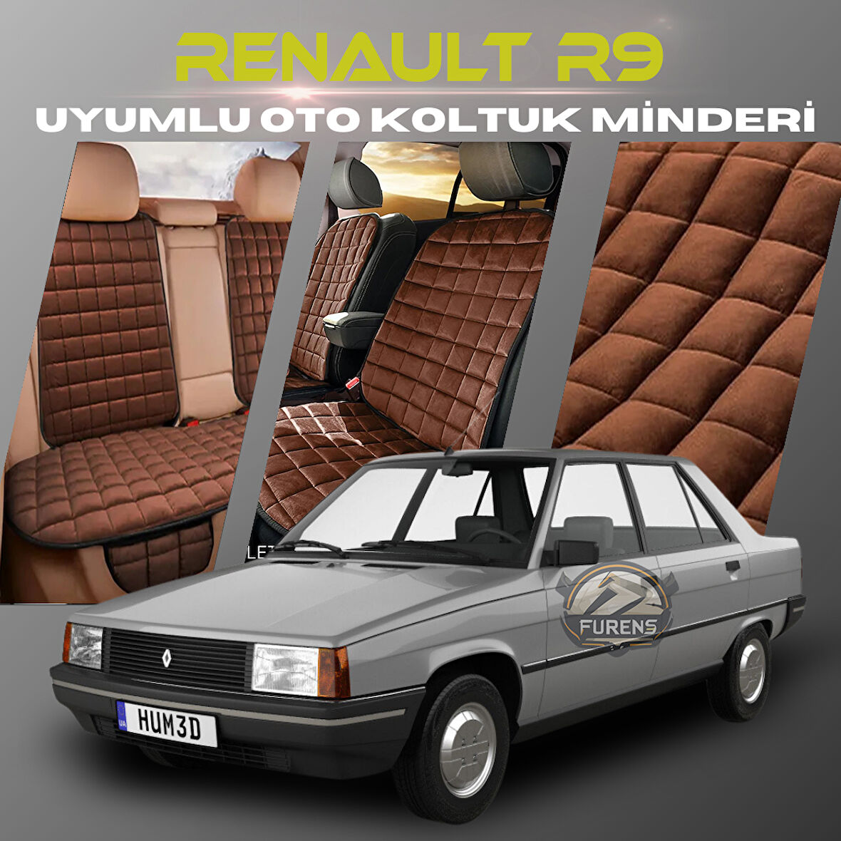 Renault R9 Kahverengi Renk Tay Tüyü Cepli & Terletmez Sırtlı Oto Koltuk Minder Seti - Koltuk Koruma Kılıfı (ÖN & ARKA TAM SET)