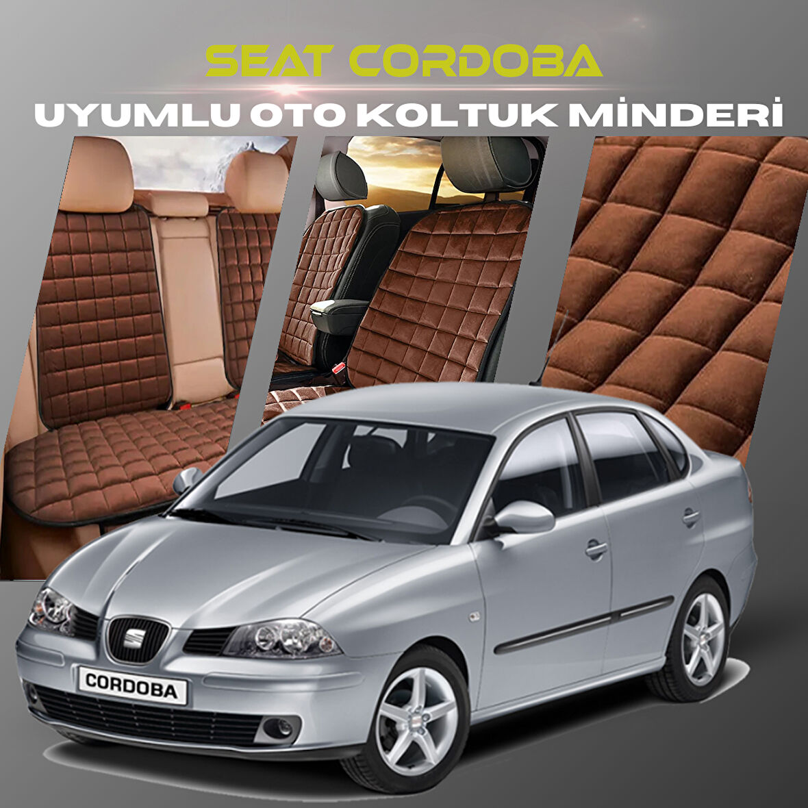 Seat Cordoba Kahverengi Renk Tay Tüyü Cepli & Terletmez Sırtlı Oto Koltuk Minder Seti - Koltuk Koruma Kılıfı (ÖN & ARKA TAM SET)