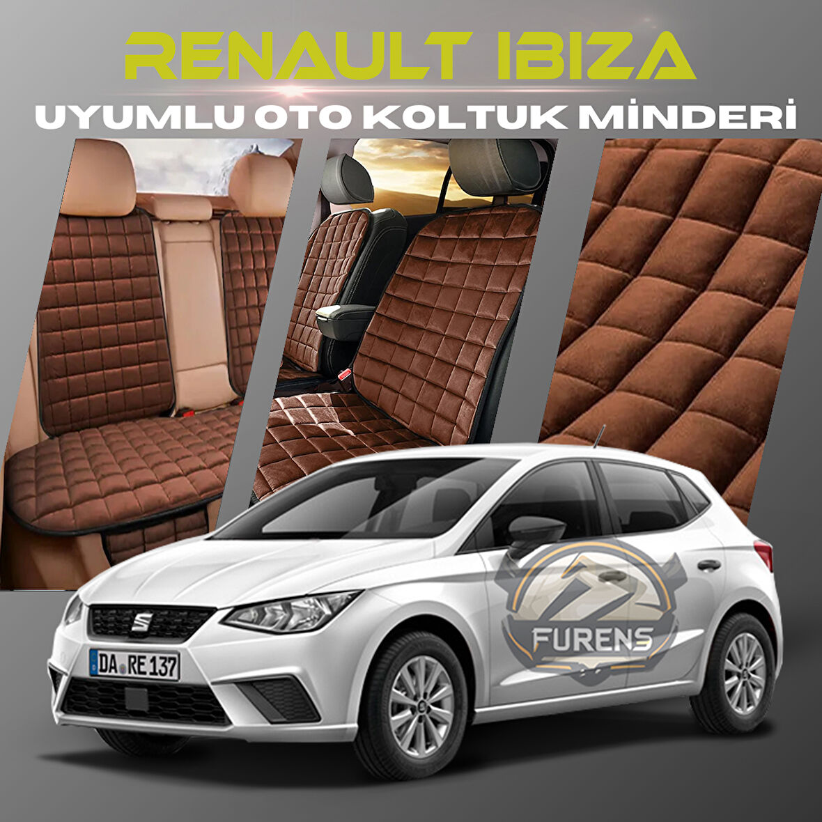 Seat Ibıza Kahverengi Renk Tay Tüyü Cepli & Terletmez Sırtlı Oto Koltuk Minder Seti - Koltuk Koruma Kılıfı (ÖN & ARKA TAM SET)