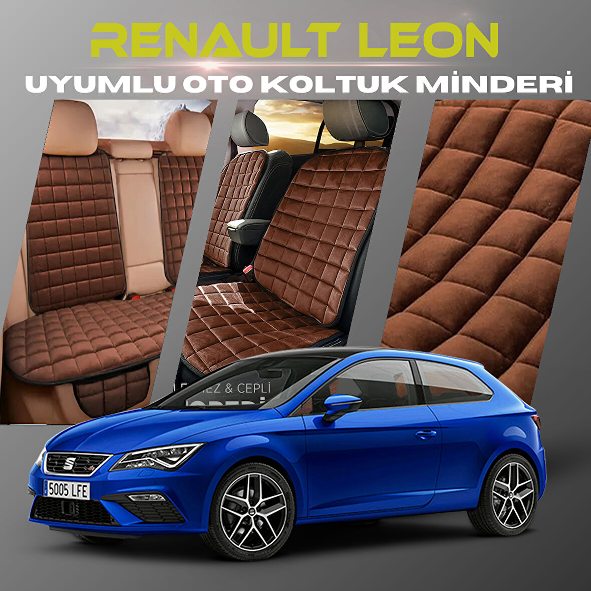 Seat Leon Kahverengi Renk Tay Tüyü Cepli & Terletmez Sırtlı Oto Koltuk Minder Seti - Koltuk Koruma Kılıfı (ÖN & ARKA TAM SET)