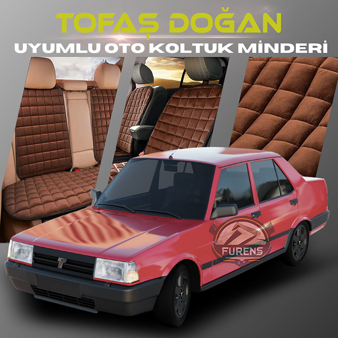 Tofaş Doğan Kahverengi Renk Tay Tüyü Cepli & Terletmez Sırtlı Oto Koltuk Minder Seti - Koltuk Koruma Kılıfı (ÖN & ARKA TAM SET)