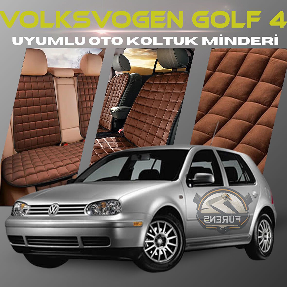 Volksvogen Golf 4 Kahverengi Renk Tay Tüyü Cepli & Terletmez Sırtlı Oto Koltuk Minder Seti - Koltuk Koruma Kılıfı (ÖN & ARKA TAM SET)
