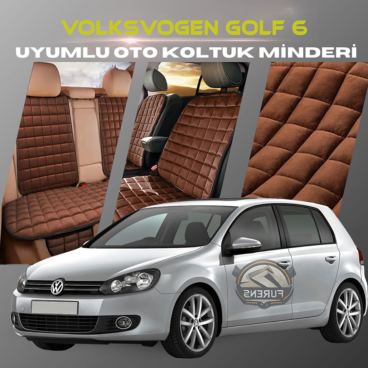 Volksvogen Golf 6 Kahverengi Renk Tay Tüyü Cepli & Terletmez Sırtlı Oto Koltuk Minder Seti - Koltuk Koruma Kılıfı (ÖN & ARKA TAM SET)