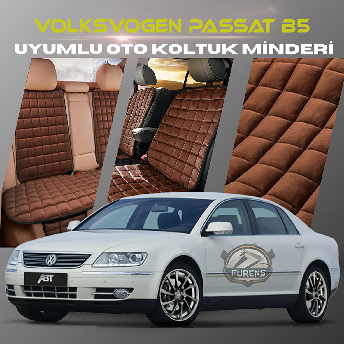 Volksvogen Passat B5 Kahverengi Renk Tay Tüyü Cepli & Terletmez Sırtlı Oto Koltuk Minder Seti - Koltuk Koruma Kılıfı (ÖN & ARKA TAM SET)