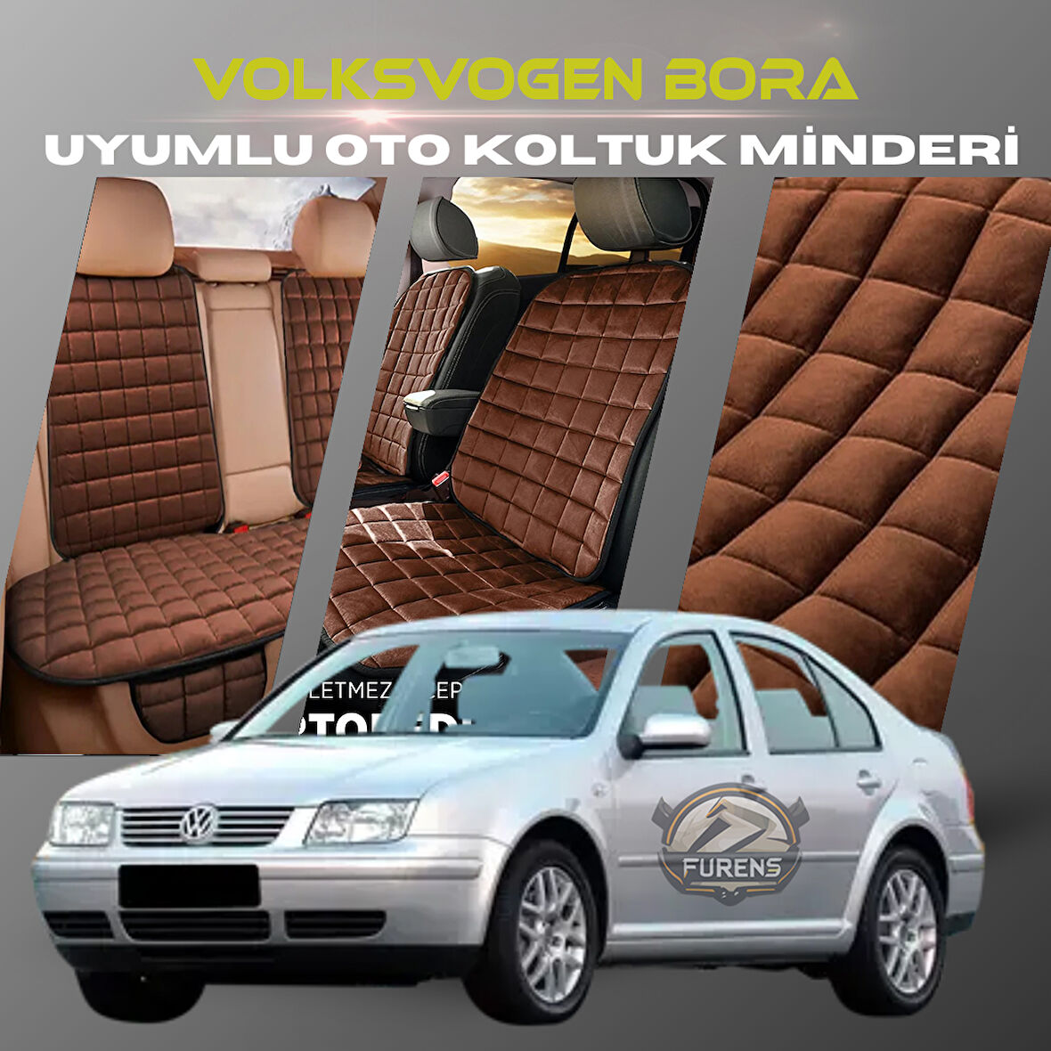 Volksvogen Bora Kahverengi Renk Tay Tüyü Cepli & Terletmez Sırtlı Oto Koltuk Minder Seti - Koltuk Koruma Kılıfı (ÖN & ARKA TAM SET)