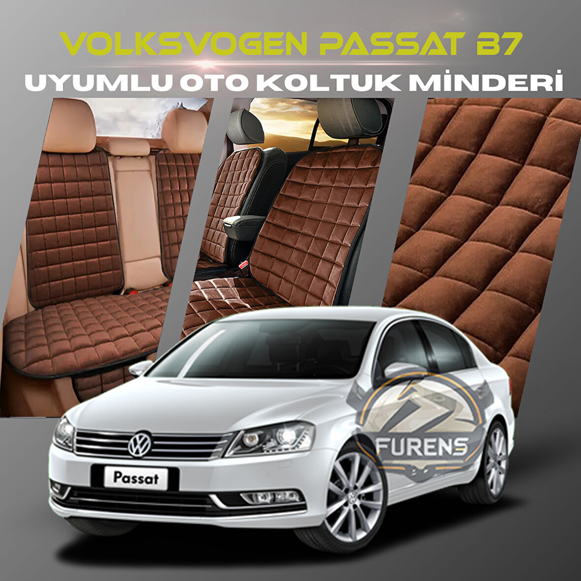 Volksvogen Passat B7 Kahverengi Renk Tay Tüyü Cepli & Terletmez Sırtlı Oto Koltuk Minder Seti - Koltuk Koruma Kılıfı (ÖN & ARKA TAM SET)