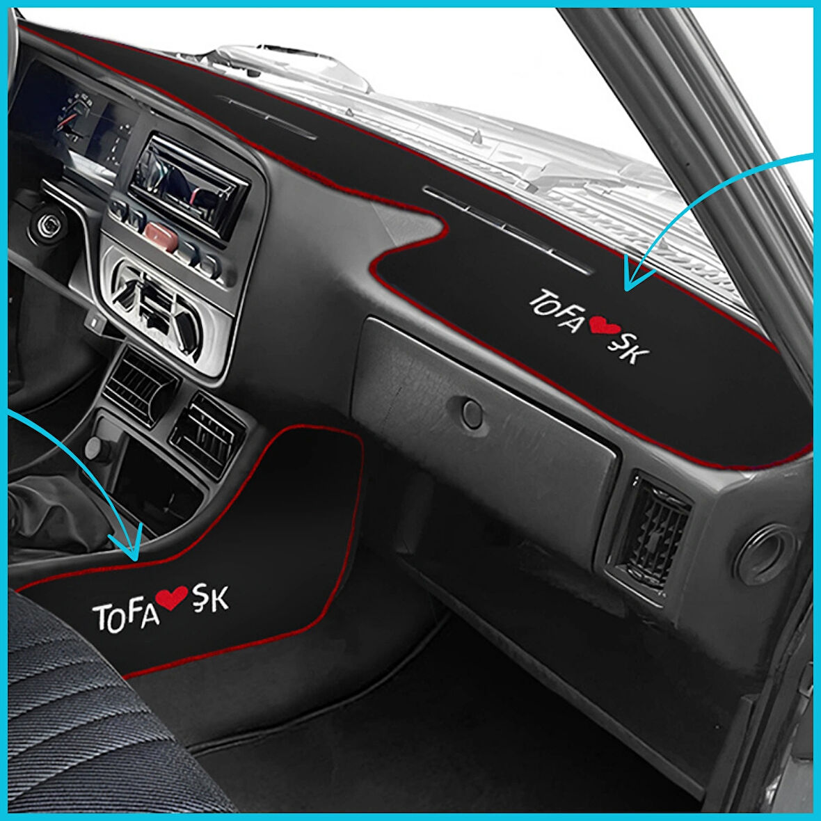 Tofaş Şahin Doğan Kartal Yüksek Torpido Koruma & Vites Konsol Yan Kaplama Halısı - Nakışlı