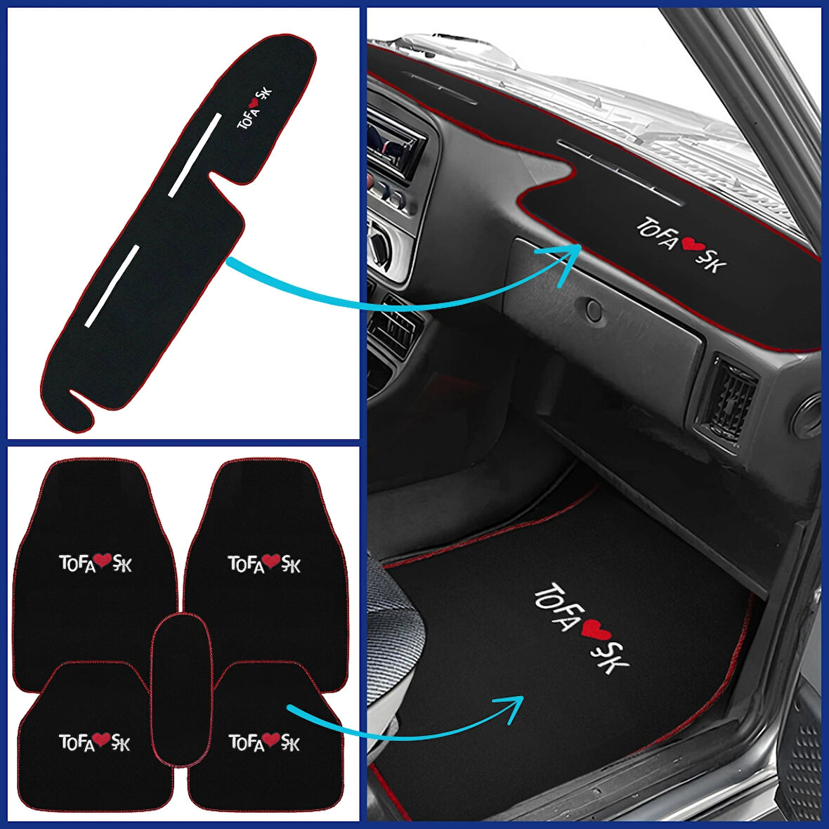 Tofaş Şahin Doğan Kartal Oto Halı Paspas Seti + Yüksek Torpido Koruma Kaplama Halısı