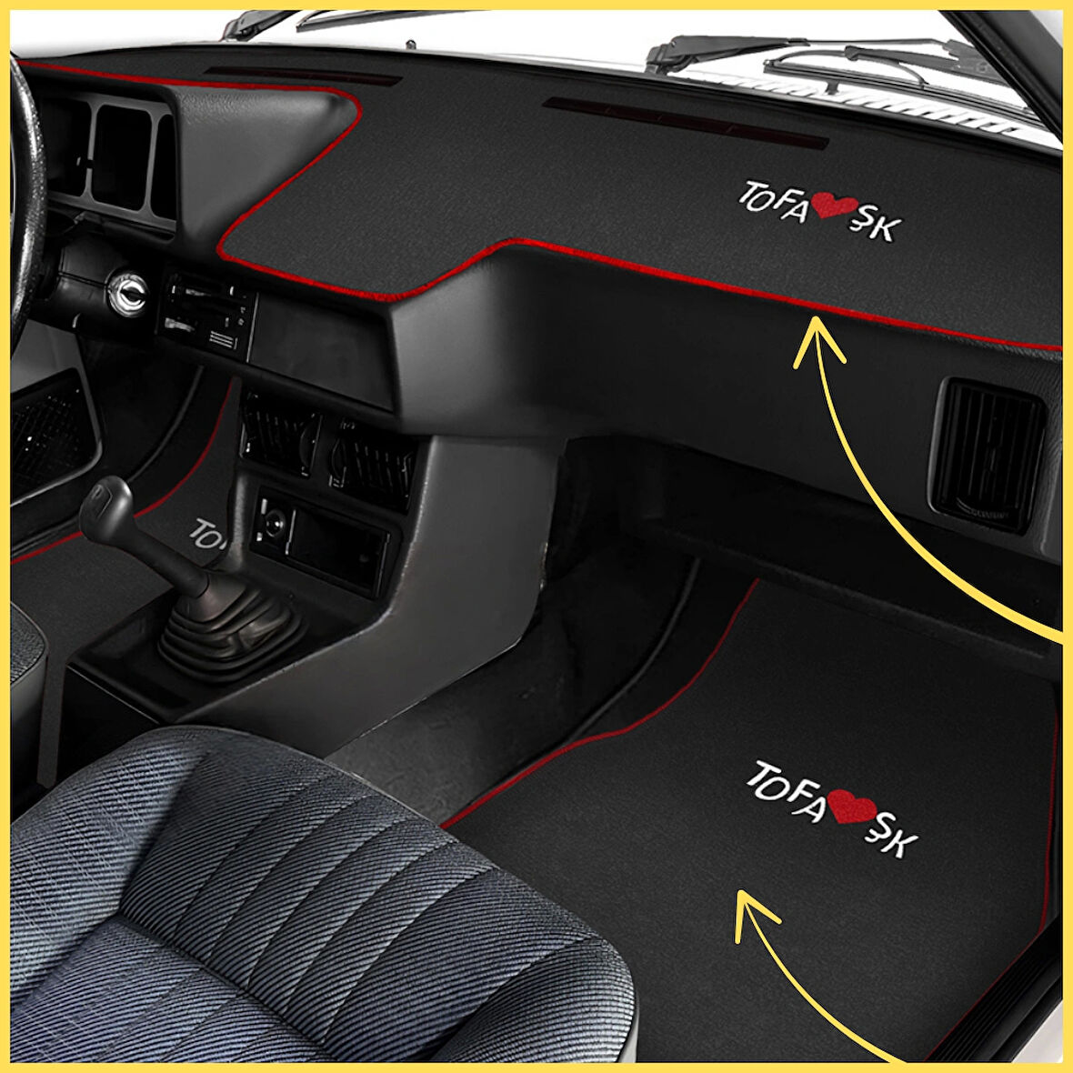 Tofaş Şahin Doğan Kartal Düşük (Alçak) Torpido Halısı & Siyah Oto Halı Paspas – Nakışlı Tasarım