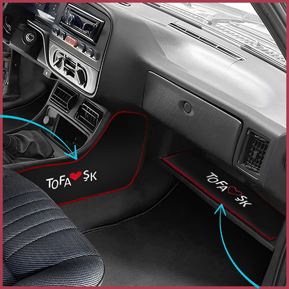 Tofaş Şahin Doğan Kartal Uyumlu Siyah Vites Orta Konsol Yan Koruma Halısı & Torpido Alt Sehpa Halısı