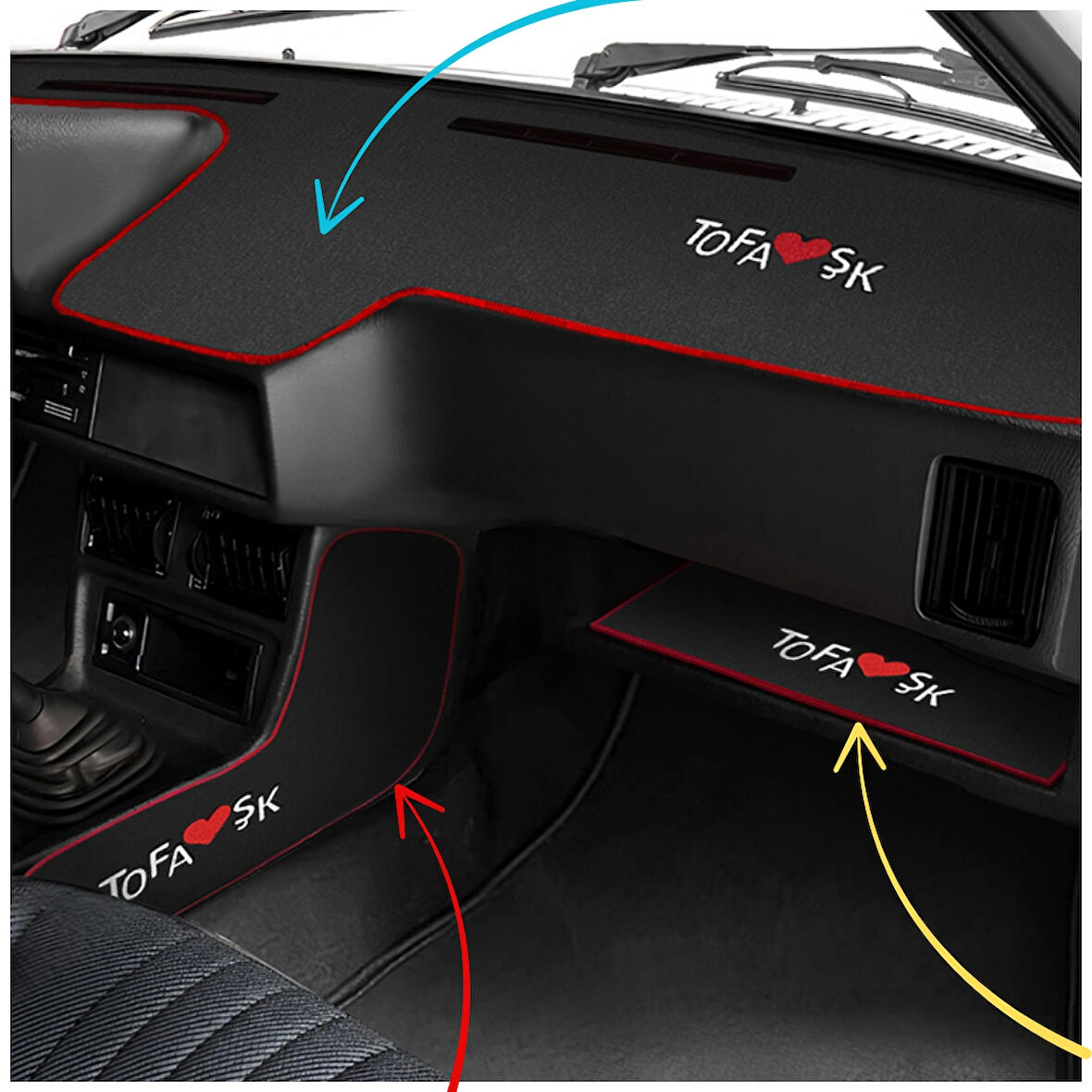 Tofaş Düşük (Alçak) Torpido Koruma Halısı & Vites Konsol Yan Halısı & Torpido Alt Sehpa Örtüsü