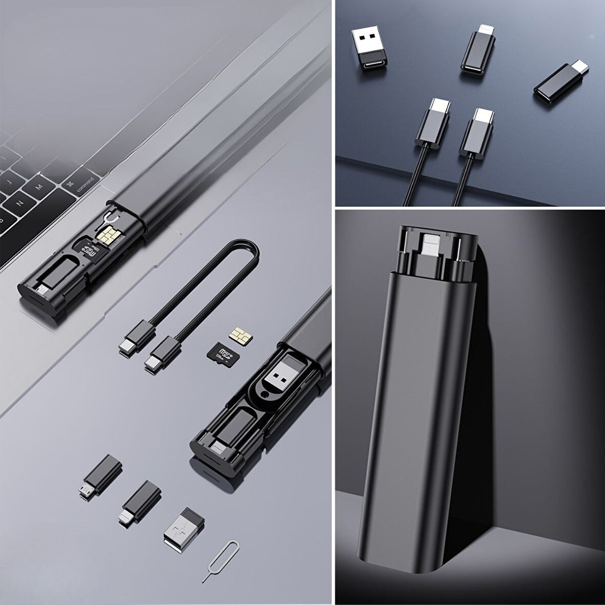 Sylar Cep Tipi 60W Bas Aç Type-C,İphone Şarj,Micro USB Hızlı Şarj Data Kablo Seti