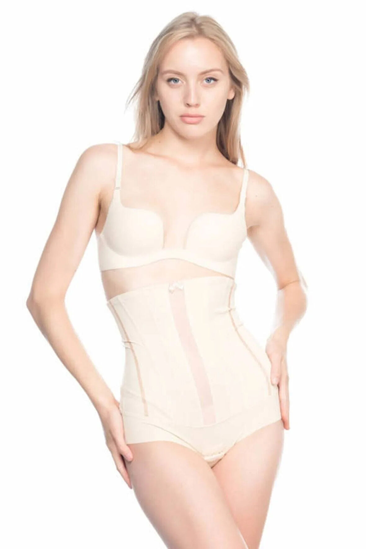 Kadın Ten Alttan Agraflı Tül Detaylı Slip Korse 2886