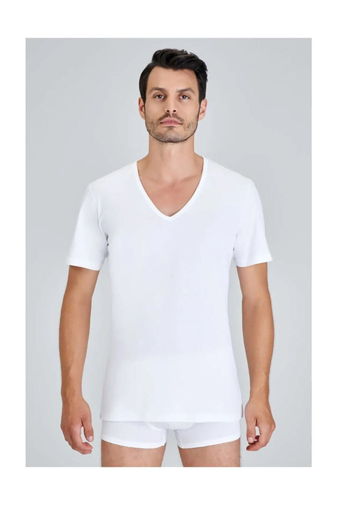 Erkek Beyaz Eduardo Bisiklet Yaka T-shirt