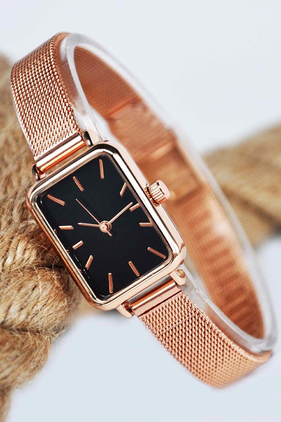 Rose Renk Ayarlanabilir Hasır Kordonlu Vintage Bayan Kol Saati Su-497