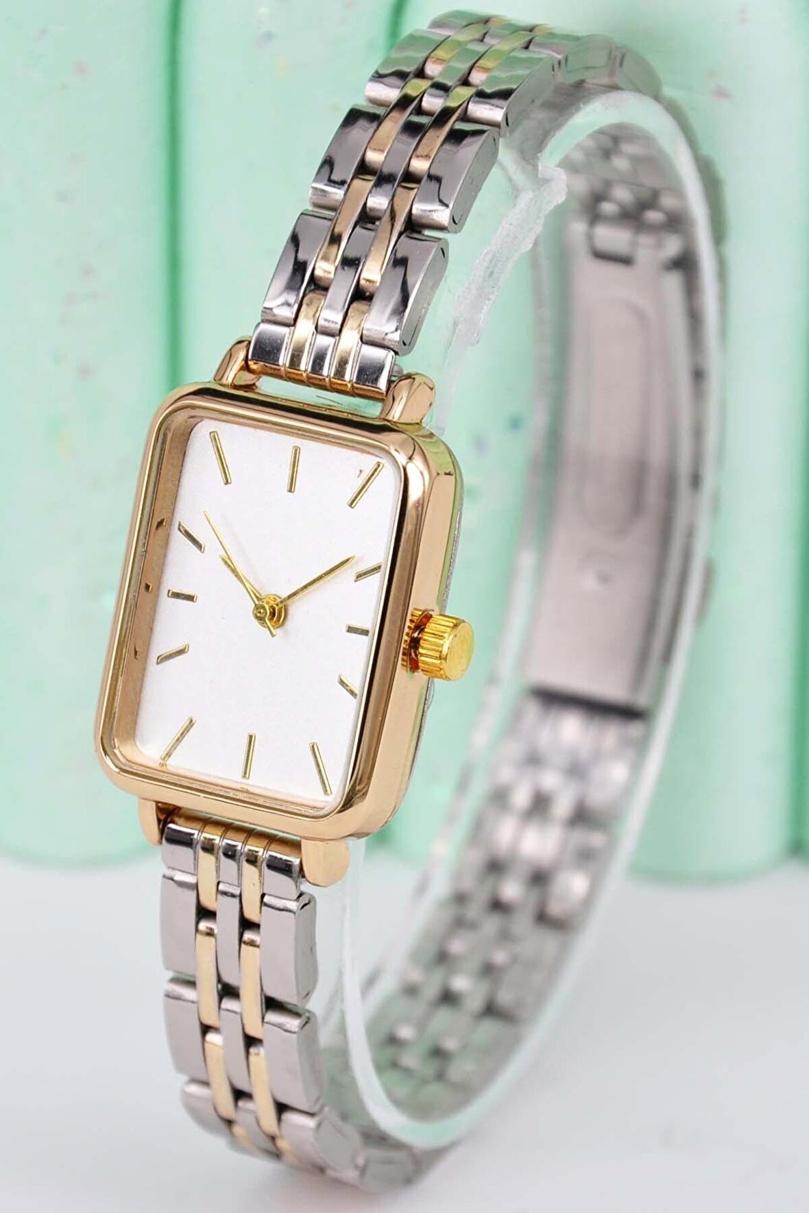Gümüş Altın Renk Minimal Kasa Vintage Kadın Kol Saati Su-545-010
