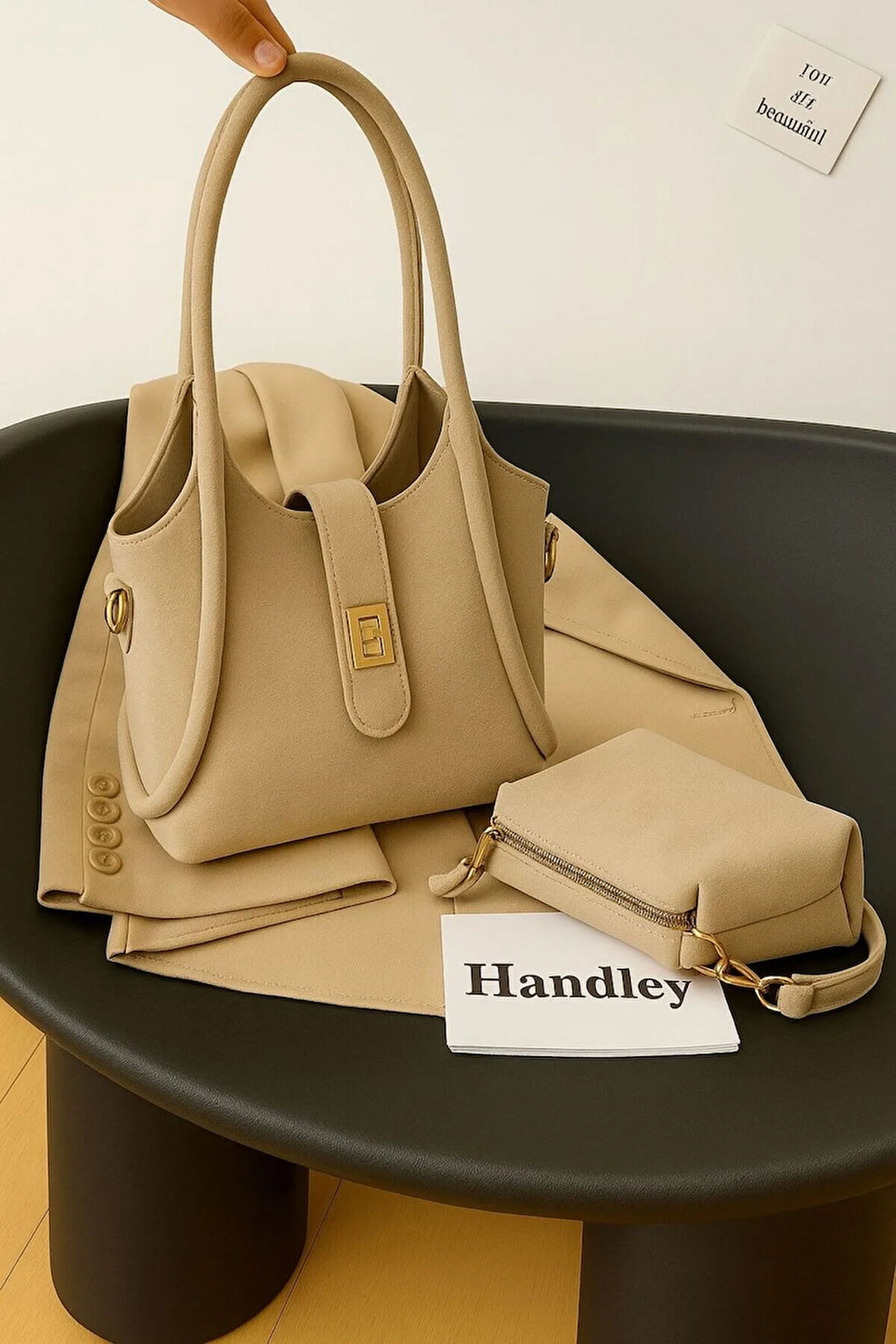 Minimalist Kadın Çanta Seti – Şık Tote & Makyaj Çantası Hediyeli