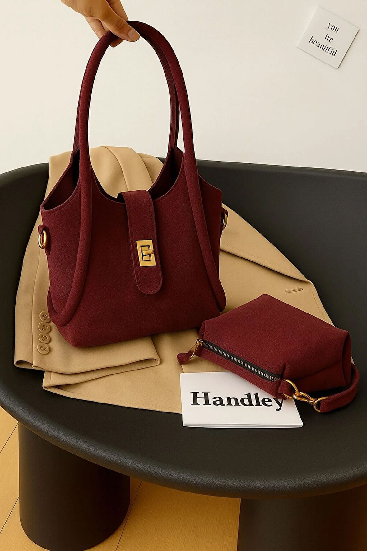 Minimalist Kadın Çanta Seti – Şık Tote & Makyaj Çantası Hediyeli