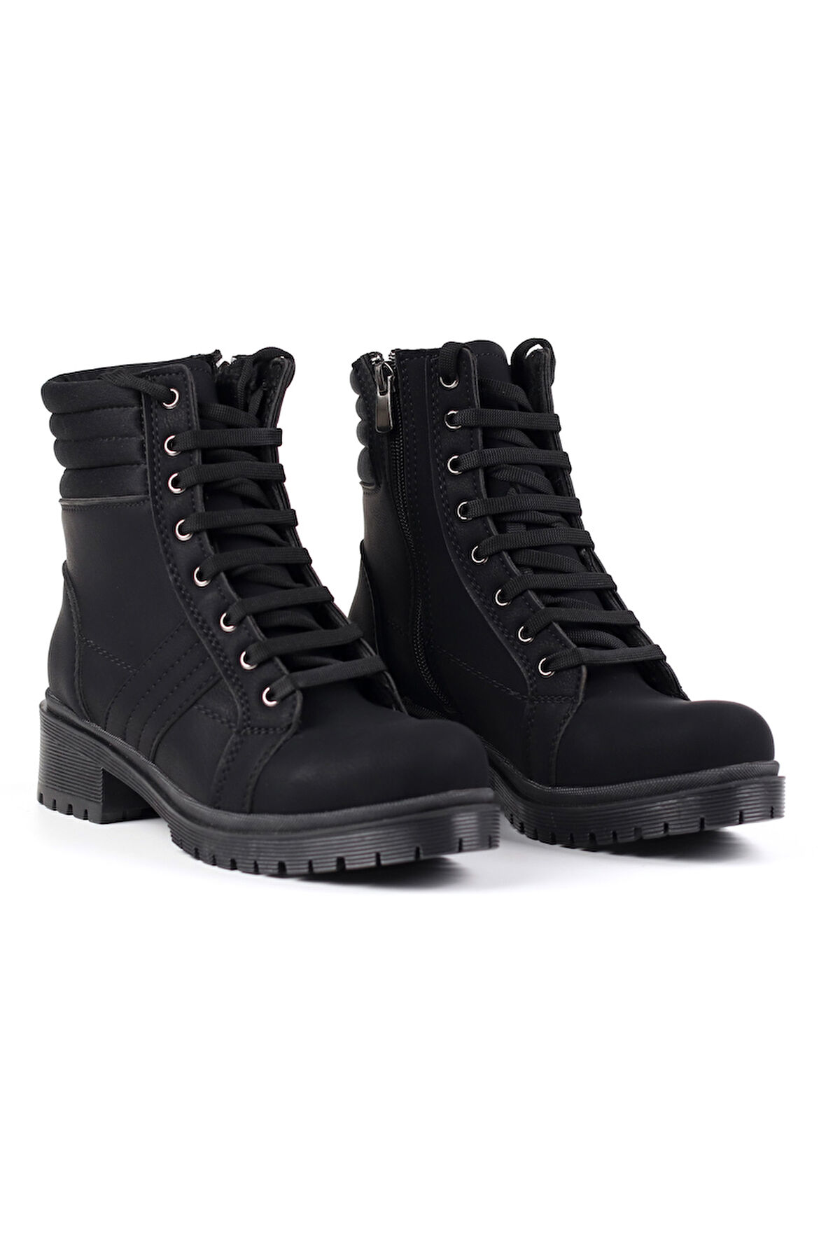 Kadın Siyah Nubuk Bağcıklı, Fermuarlı Postal Bot – Kalın Tabanlı Günlük Kışlık Bot